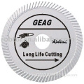 Slant turbo diamond blade for long life cutting hard and dense material---GEAG